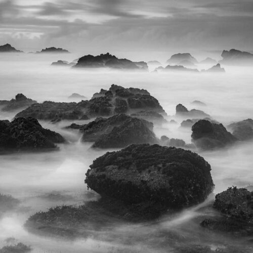 Black and white photo of Monterey Bay