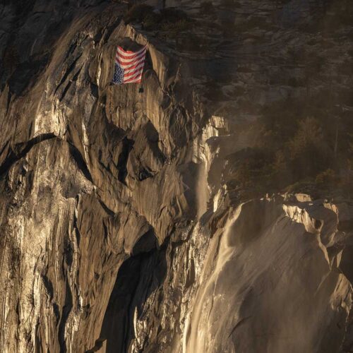 Photo of an upside-down American flag at Yosemite