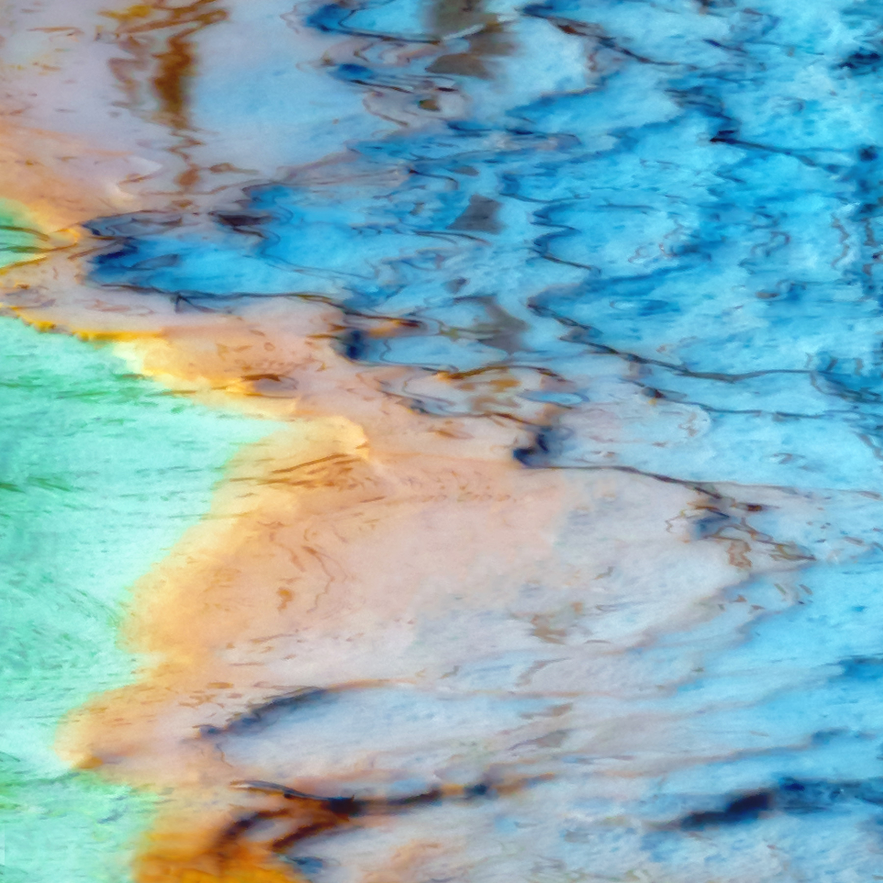 Yellowstone National Park, Wyoming The waters of a small hot spring merge into a spectrum of colors, with each shade produced by different species of heat-loving bacteria that thrive at various temperatures within the spring.