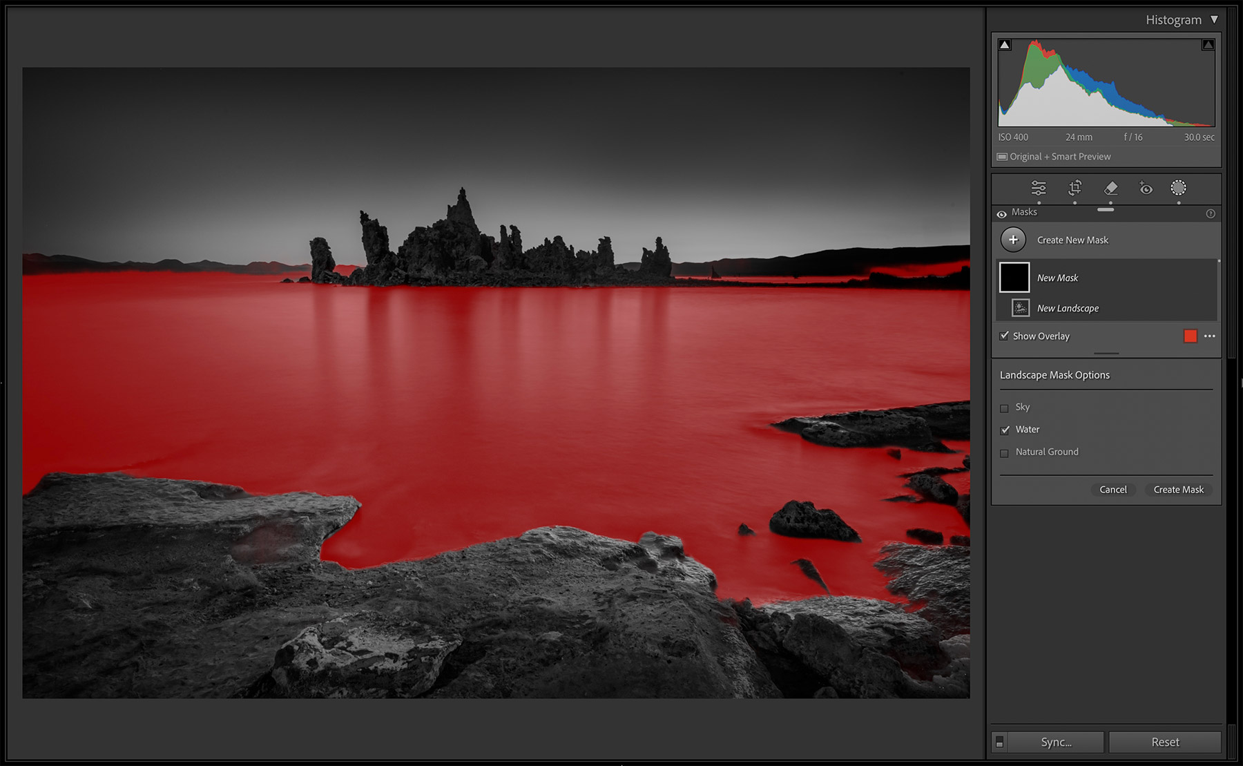 landscape masking with Photoshop lightroom water mask